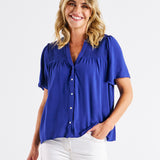 Sandy Shirred Blouse - Blue