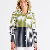 Camden Cotton Shirt - Pistachio/Black Stripe