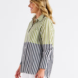 Camden Cotton Shirt - Pistachio/Black Stripe