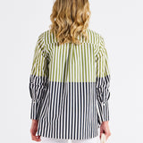 Camden Cotton Shirt - Pistachio/Black Stripe