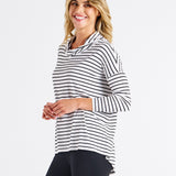 Cowl Neck Bamboo Top - Mono Stripe