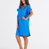 Elise V-Neck Rib Dress - Powder Blue