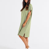 Elise V-Neck Rib Dress - Avocado Stripe