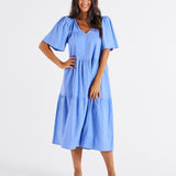 Regina Linen Dress - Berry Blue Stripe