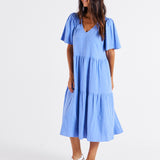 Regina Linen Dress - Berry Blue Stripe