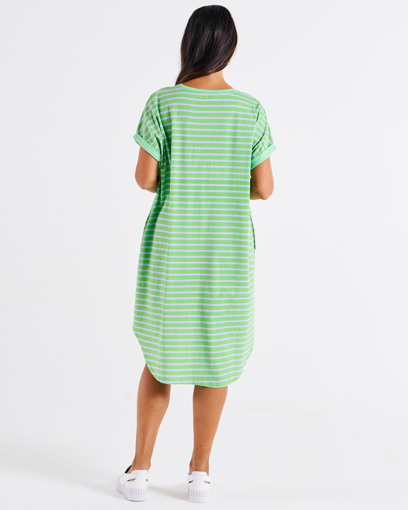 Maxine T-Shirt Dress - Green Tea/Cornflower Stripe