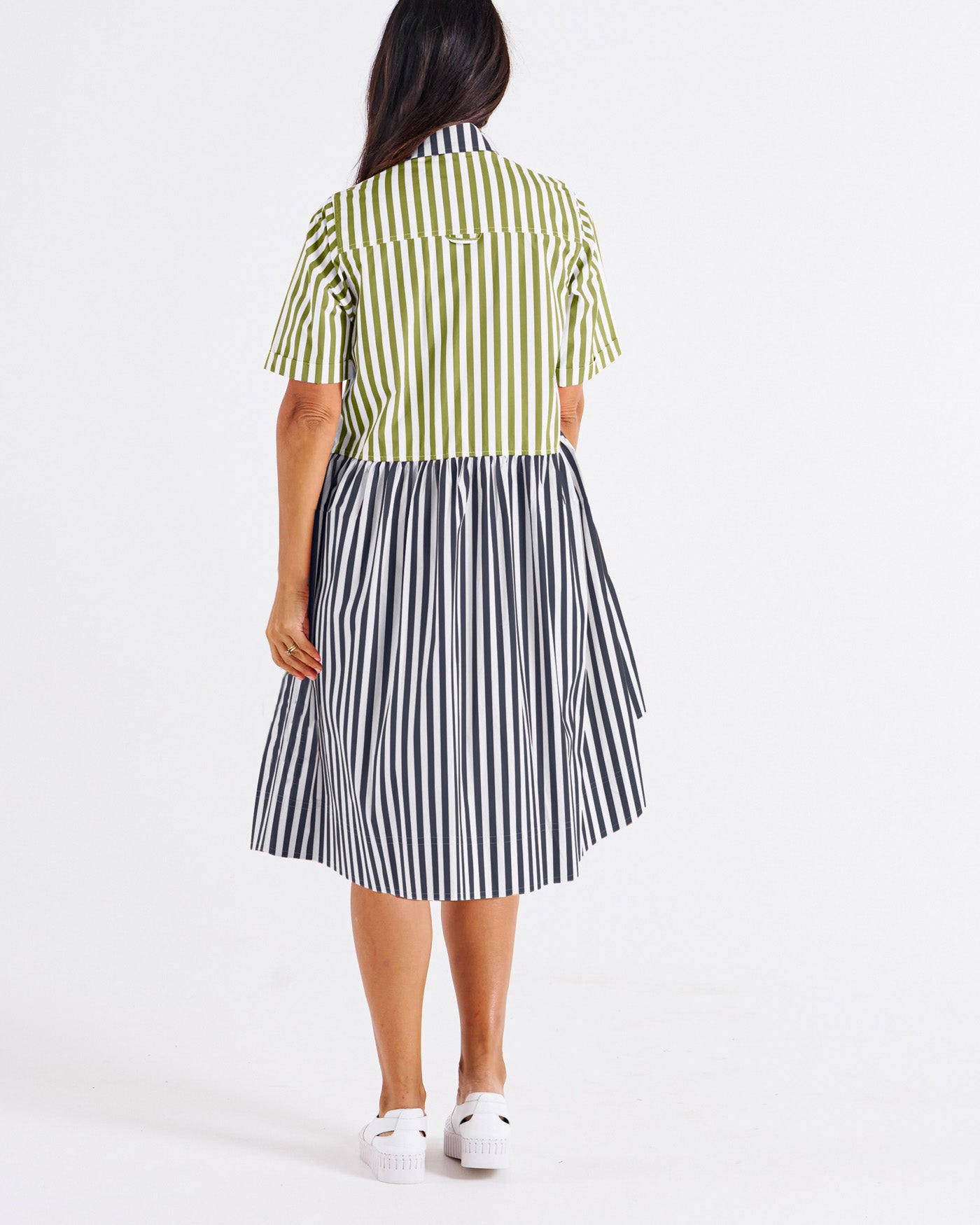 Denver Cotton Dress - Pistachio/Black Stripe