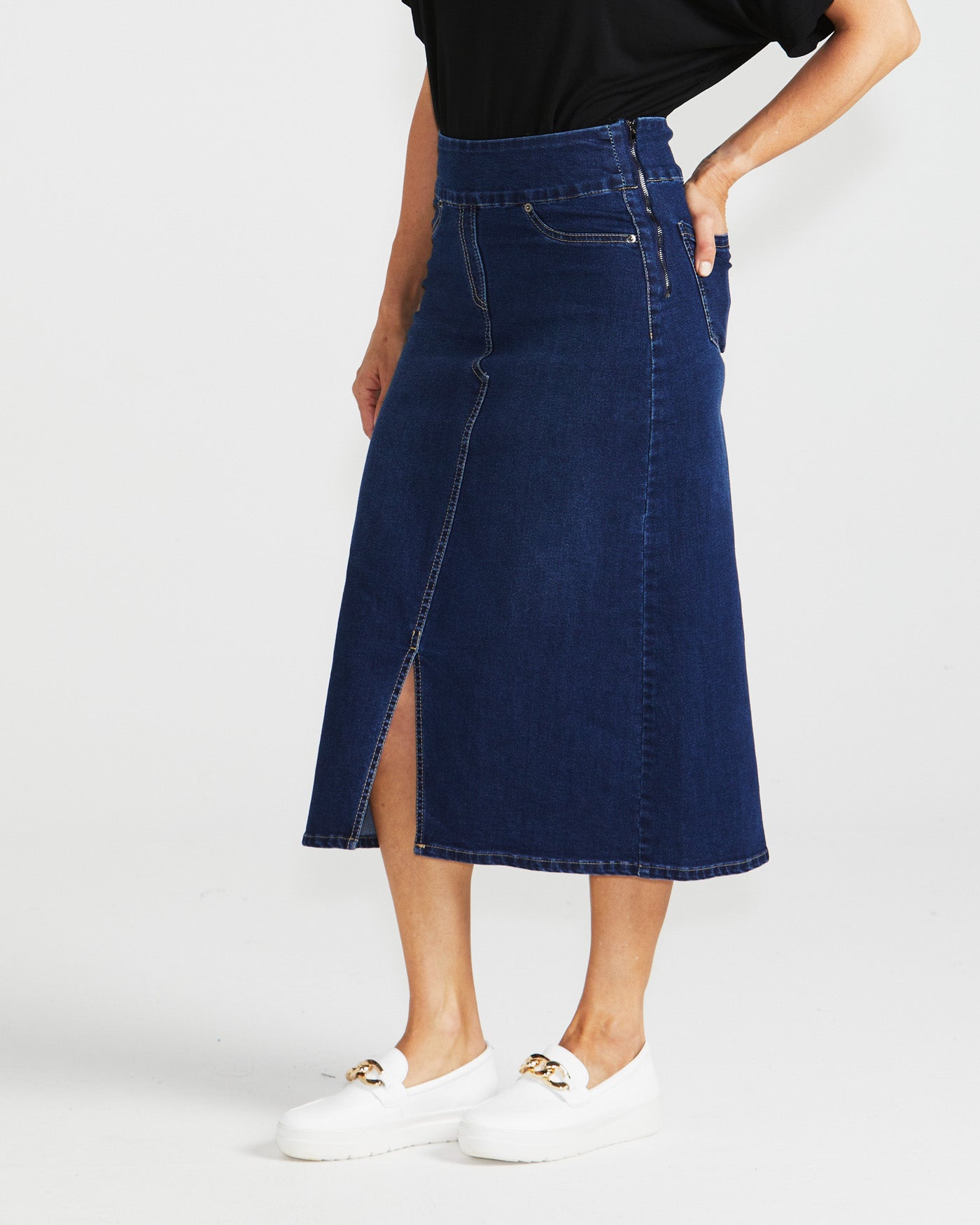 Shelby Stretch Denim Skirt - Midnight Denim