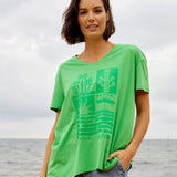 Teagan V-Neck Tee - Surf Beach Print