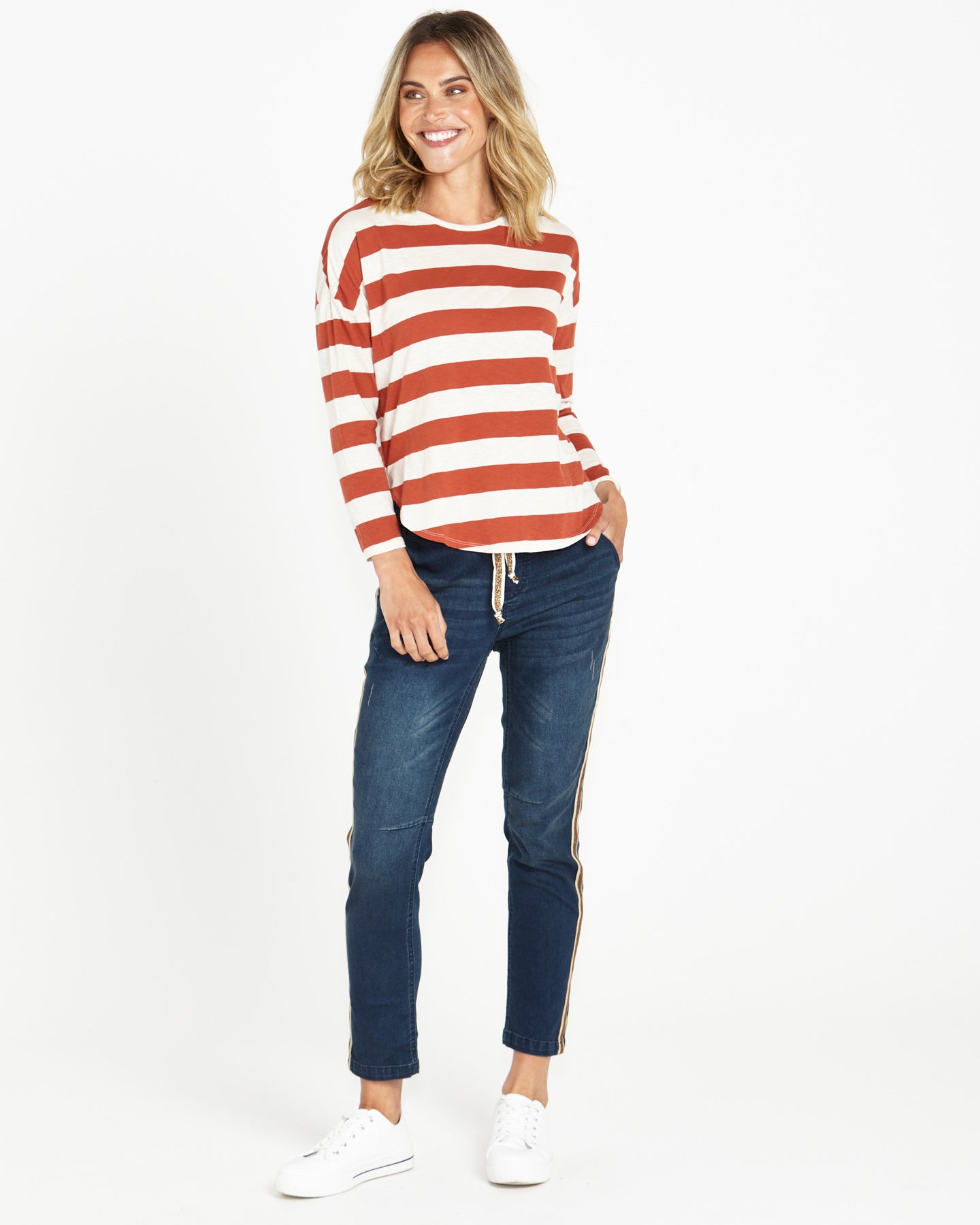 Jessie Long Sleeve Tee - Dusty Terracotta Stripe