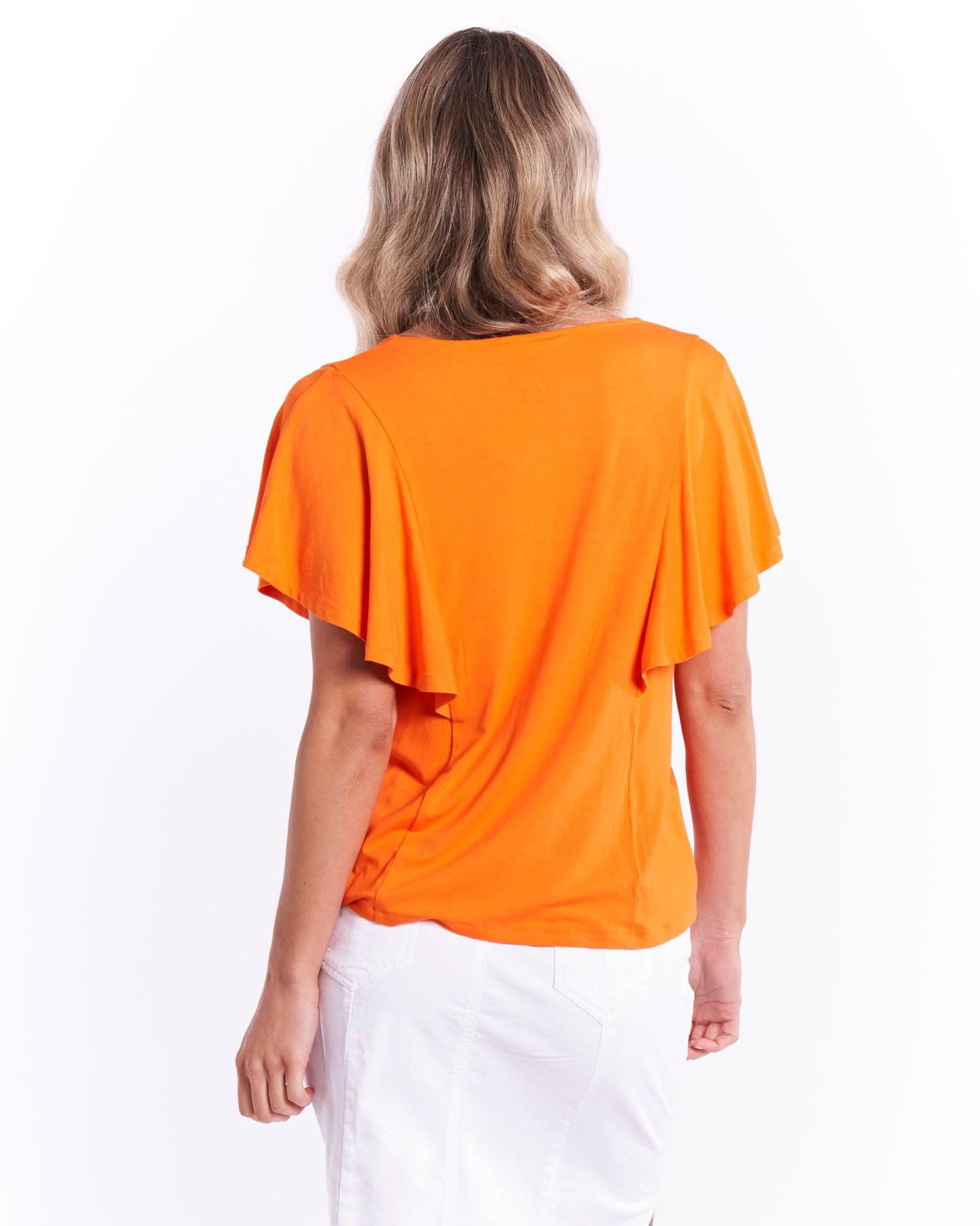 Florence Frill Detail Draped Tee - Mandarin