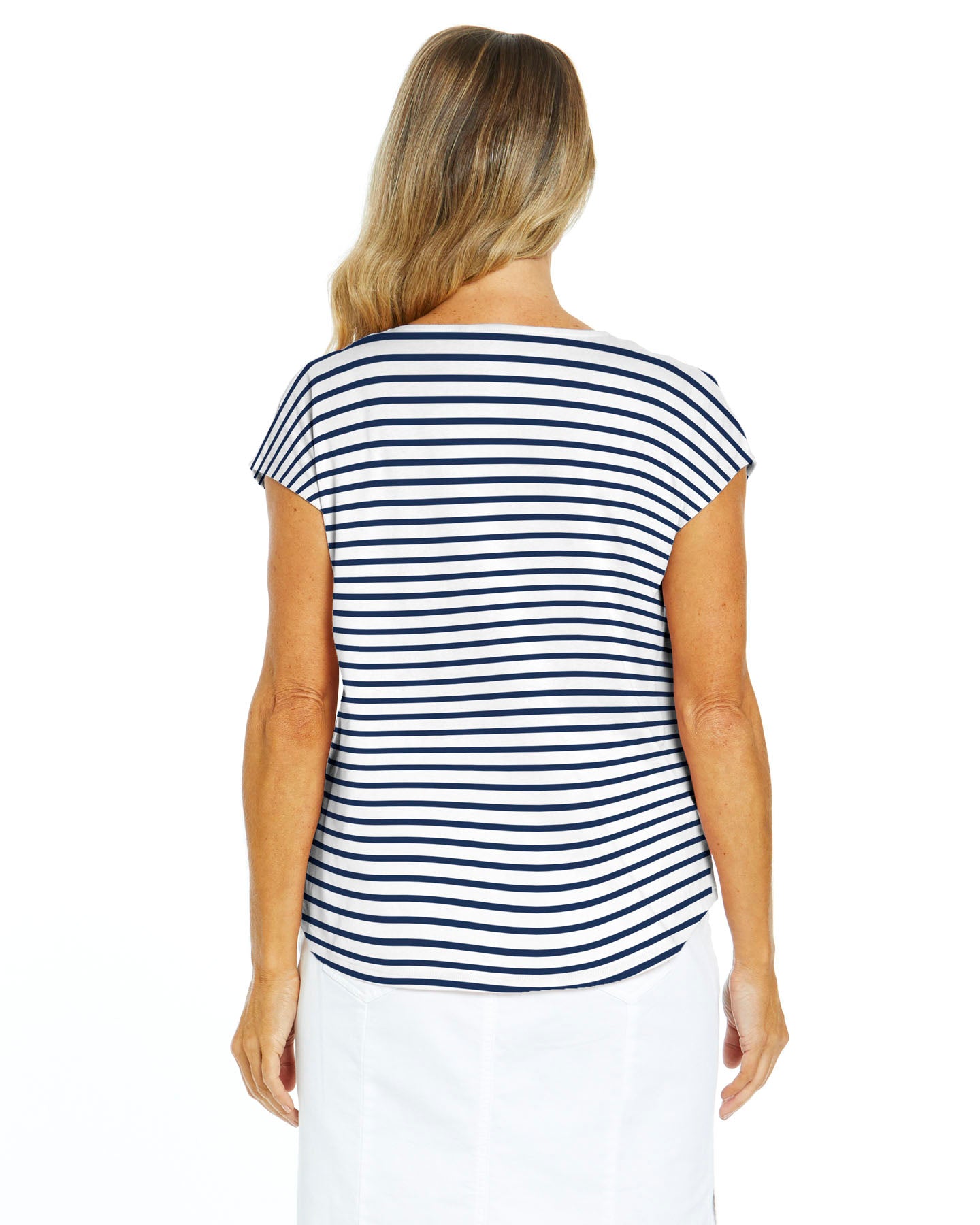 Summer V-Neck Cotton BasicTee - Beach Stripe