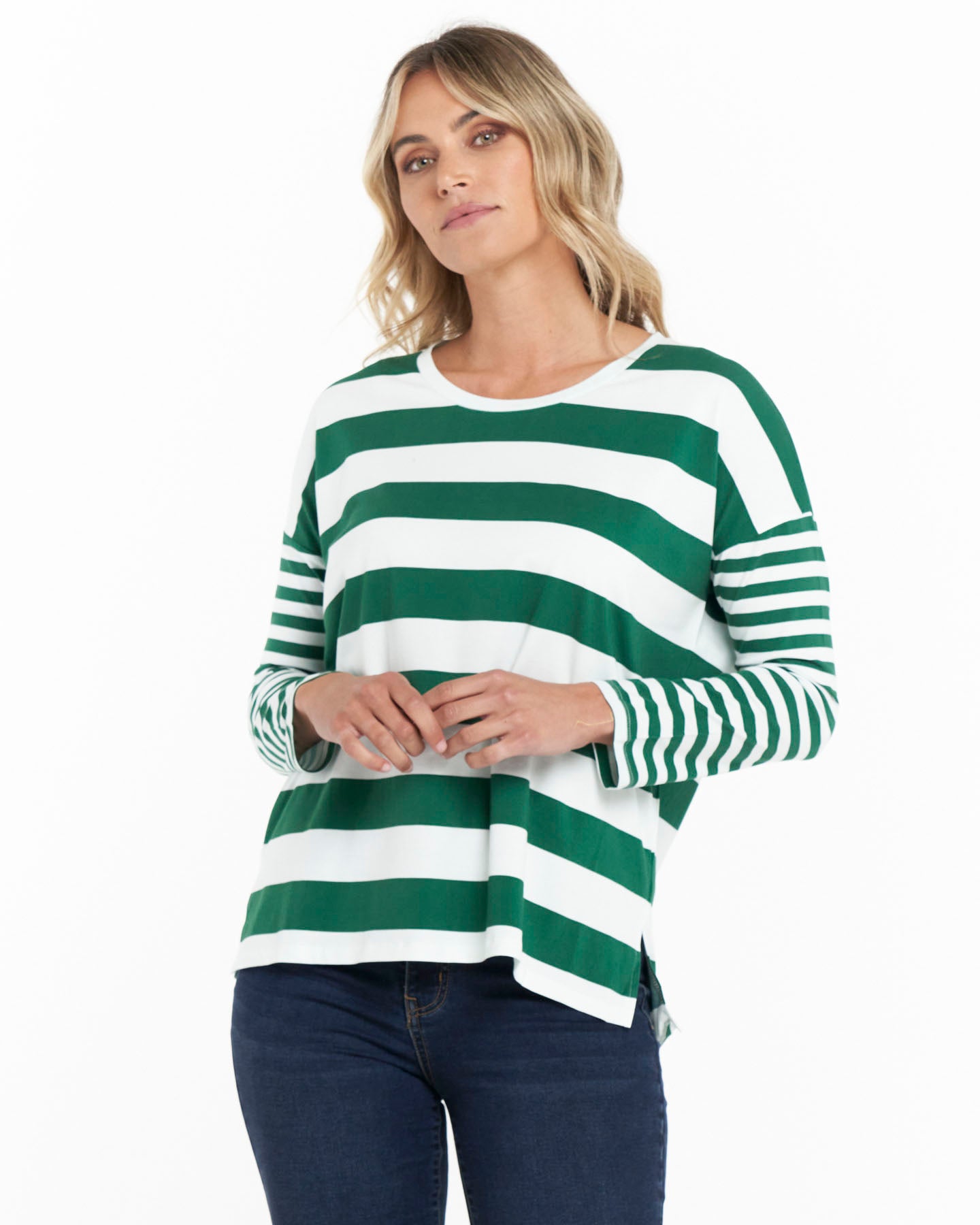 Betty Boxy Tee - Green Stripe