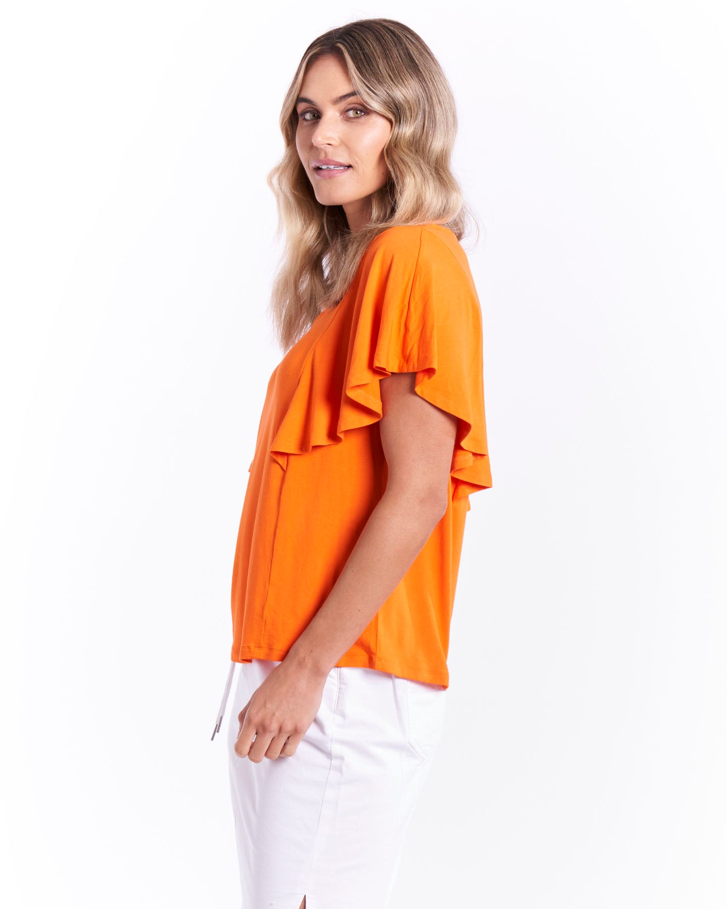 Florence Frill Detail Draped Tee - Mandarin