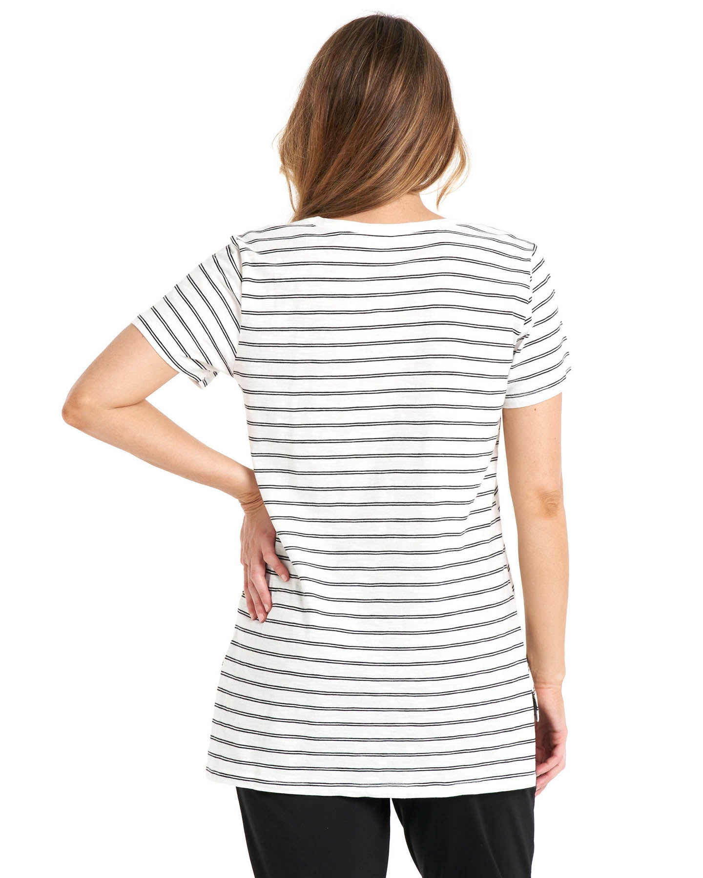 New Era White Bi-Blend Striped V-Neck Women's T-Shirt Small