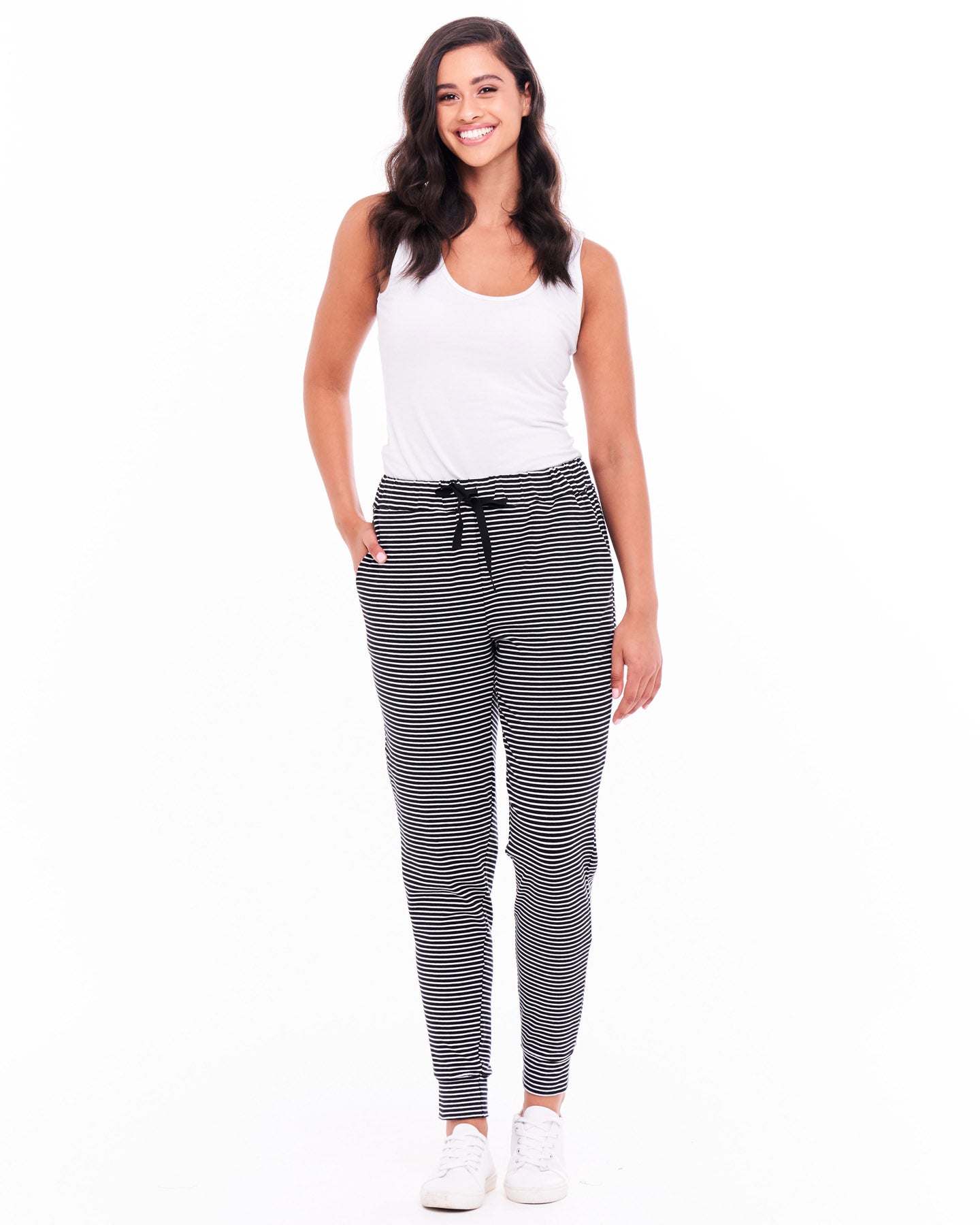 Jogger pants white sales stripe