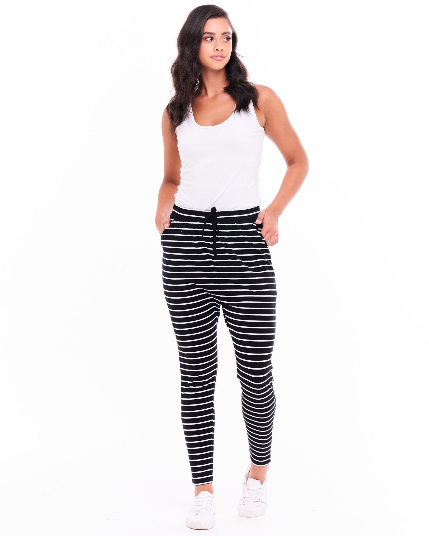 Black and white striped joggers online womens