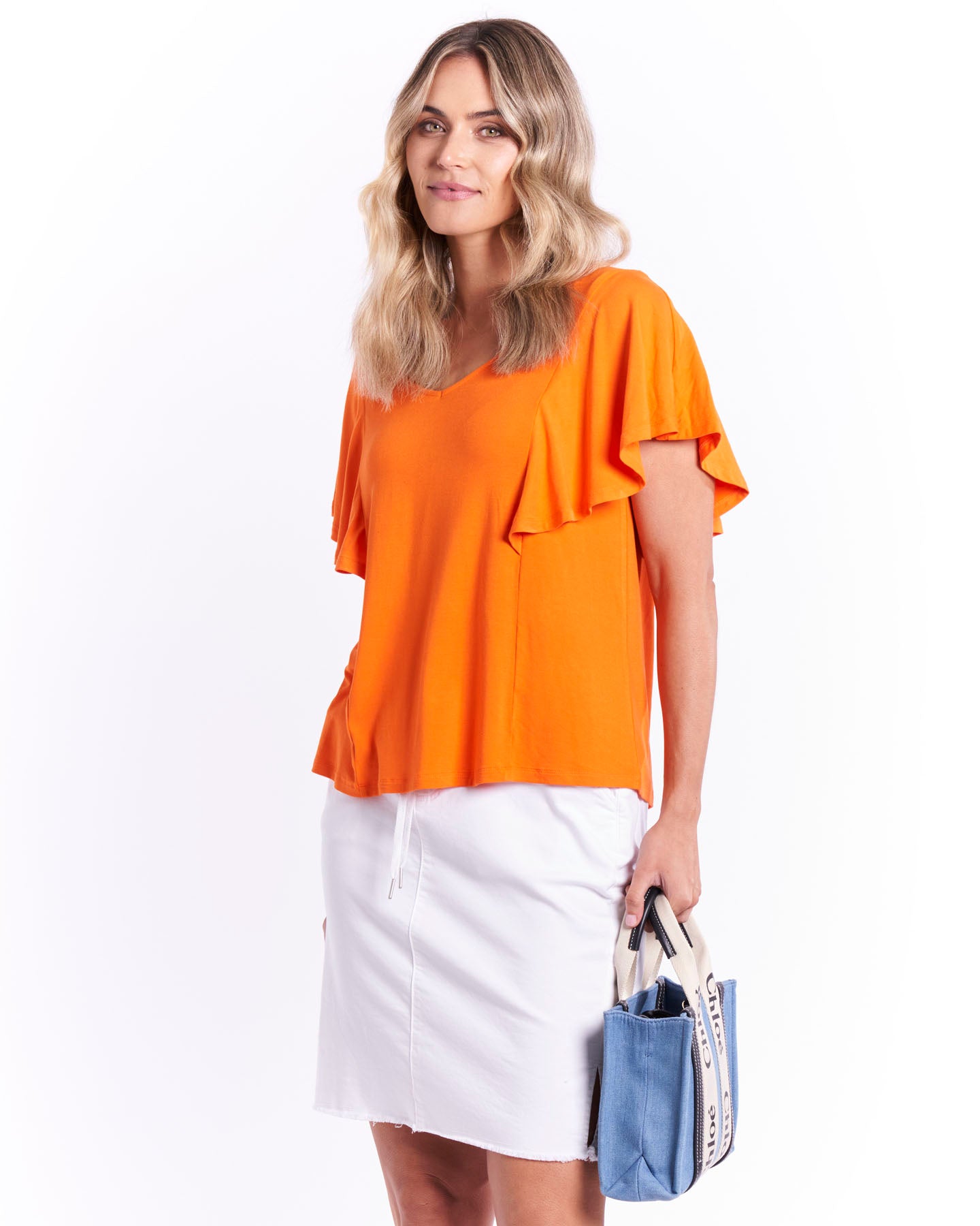 Florence Frill Detail Draped Tee - Mandarin