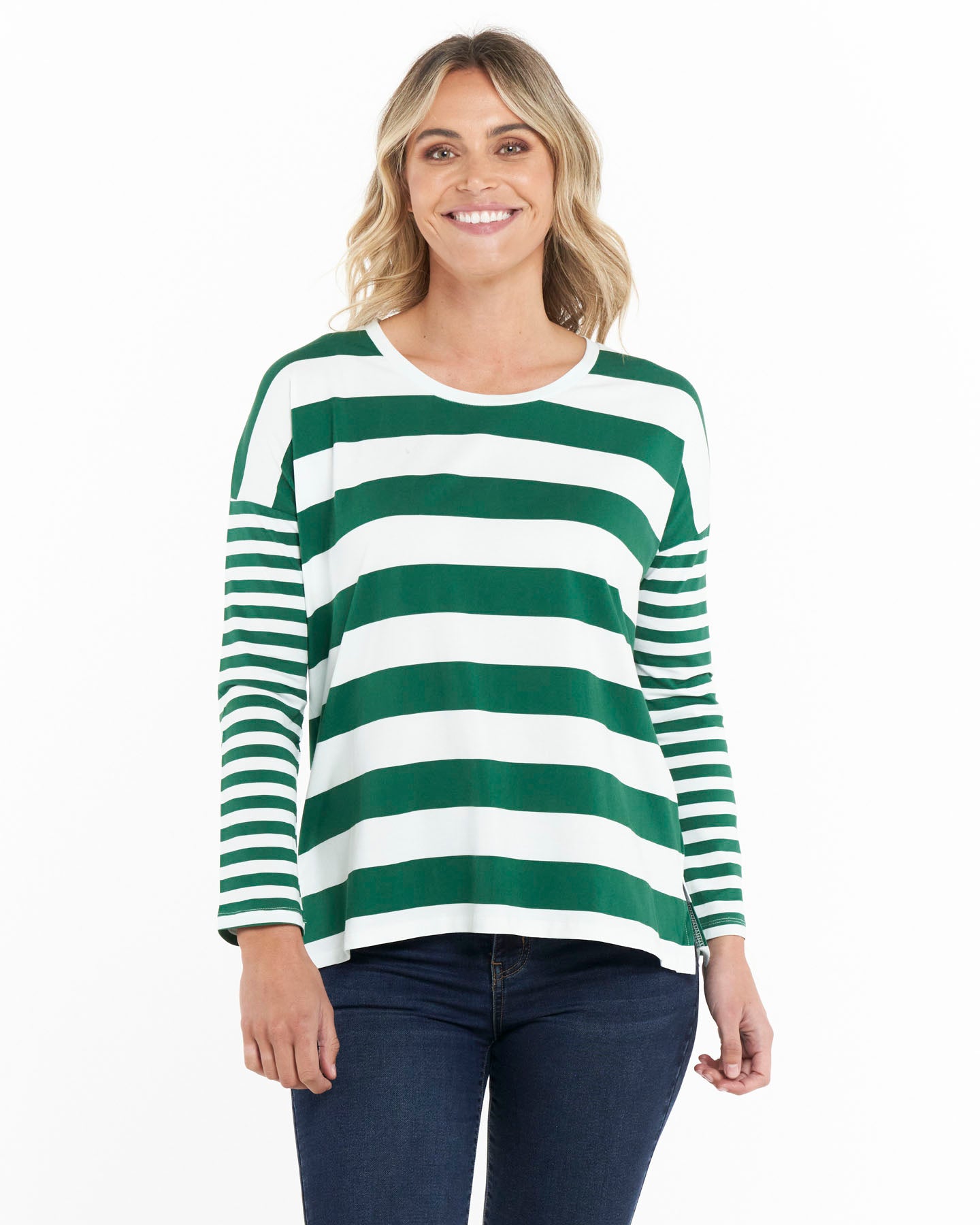 Betty Boxy Tee - Green Stripe