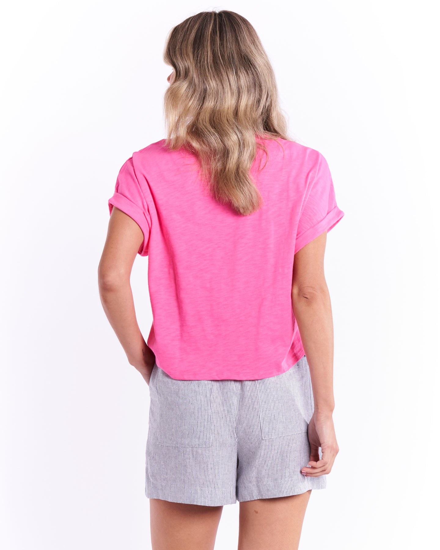 London Crew Neck Knot Detail Cotton Tee - Hot Pink